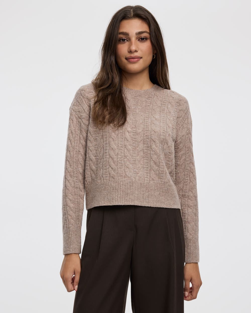 Long-Sleeve Crew-Neck Pullover with Cable Stitches - Image 3
