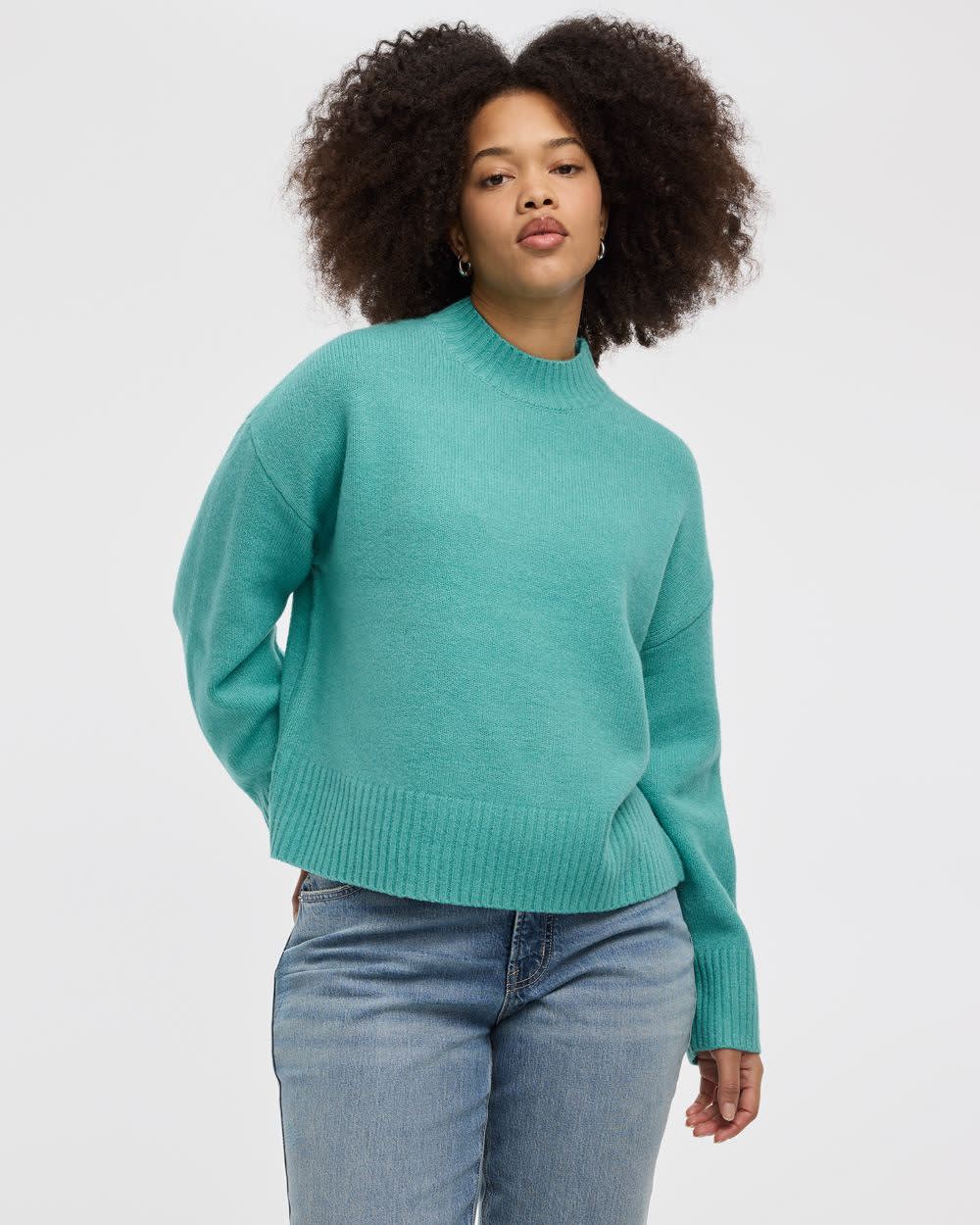Long-Sleeve Mock-Neck Loose Pullover - Image 9