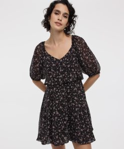 Long-Sleeve Empire Dress with Sweetheart Neckline