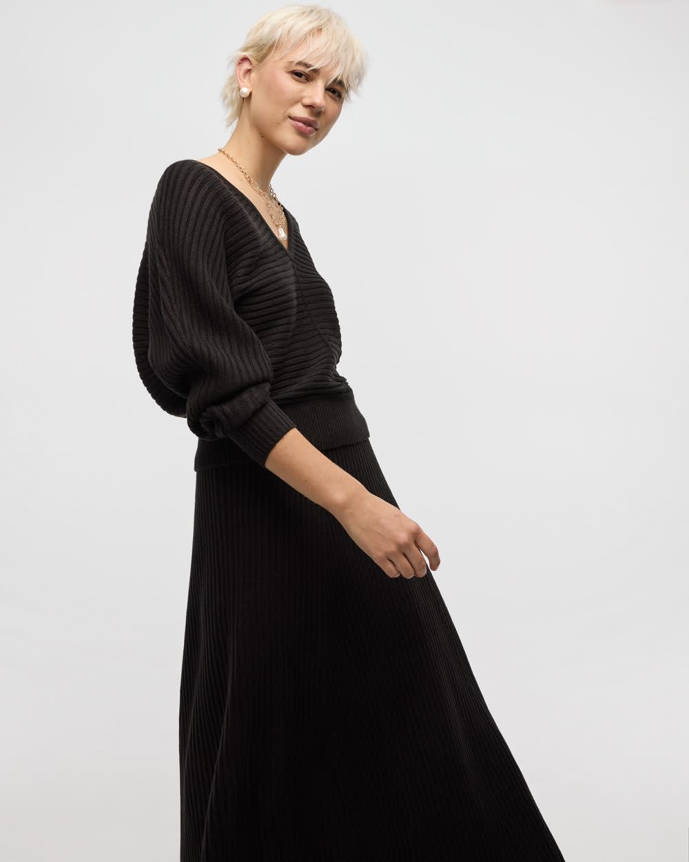 Long-Dolman-Sleeve V-Neck Ribbed Pullover - Image 3