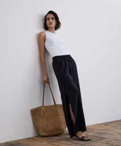 Wide-Leg High-Rise Pull-On Pant with Slits