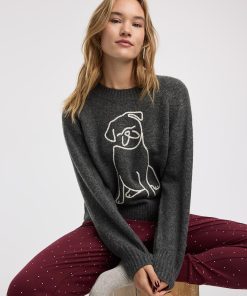 Long-Sleeve Crew-Neck Pullover with Dog