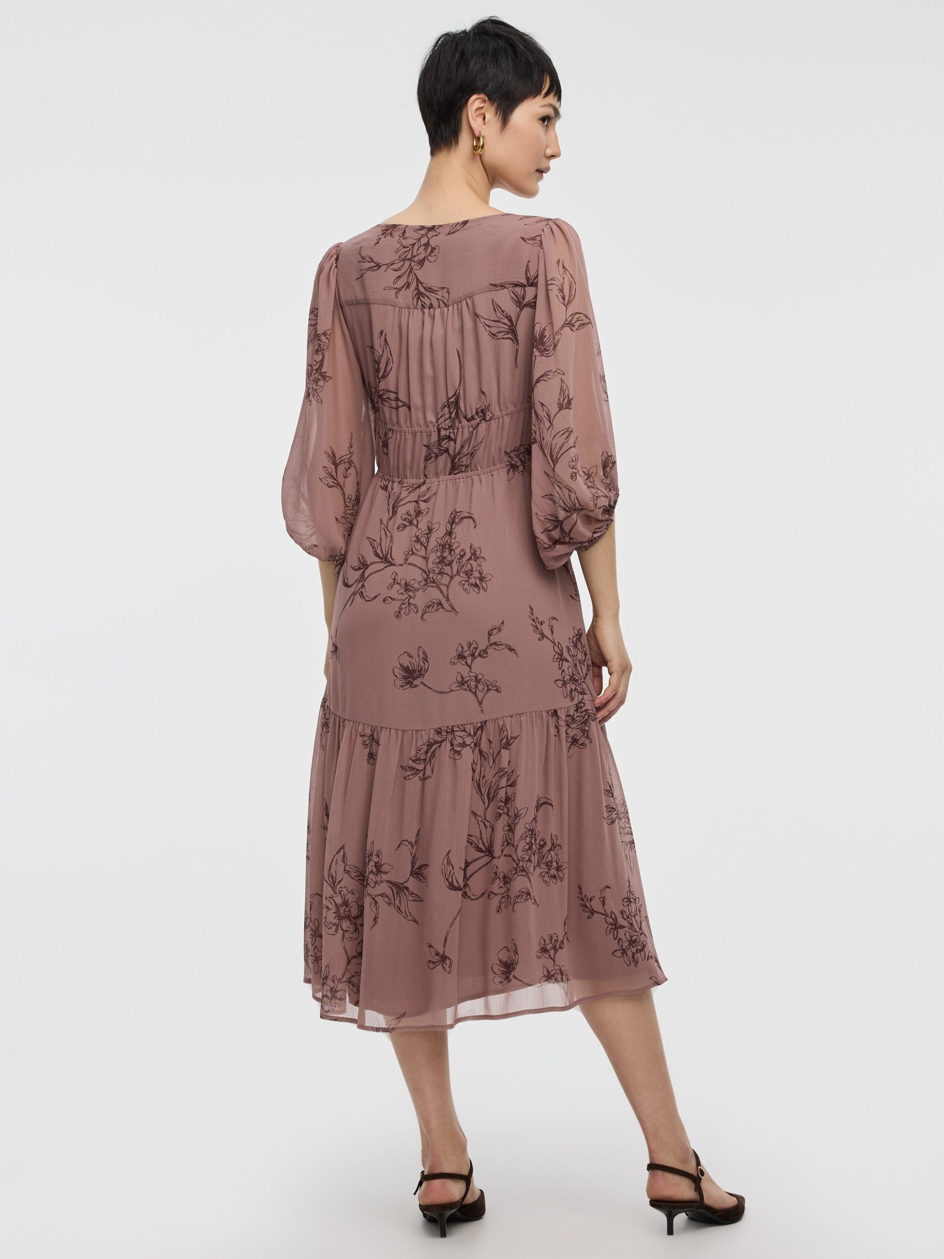 V-Neck Empire Midi Dress with Sheer Sleeves - Image 7