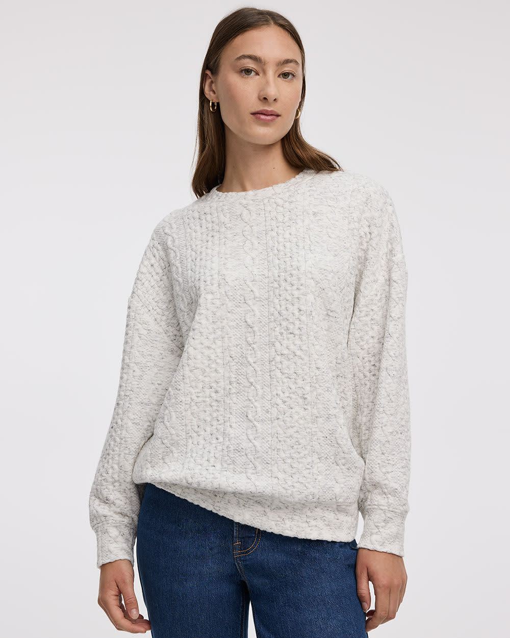 Long-Sleeve Crew-Neck Sweatshirt with Cable Stitches - Image 3