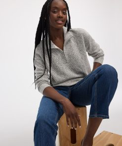 Long-Sleeve Mock-Neck Top with Half Zip