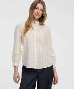 Embroidered Blouse with Mock Neckline