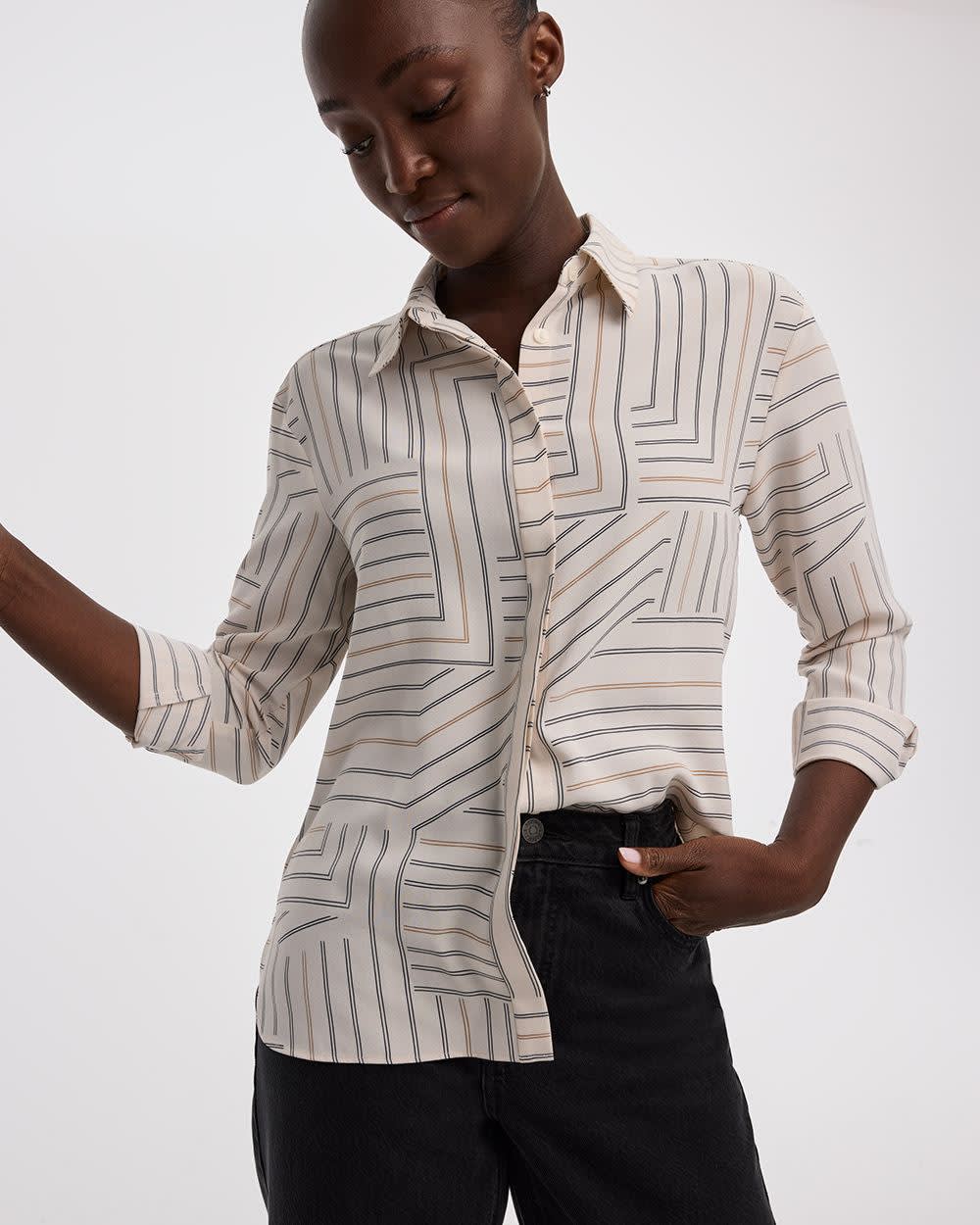 Long-Sleeve Buttoned-Down Blouse - Image 7
