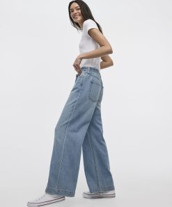 Wide-Leg Mid-Rise Jean with Drawstring