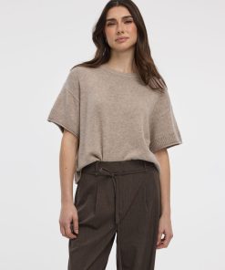 Cashmere-Blend Short-Sleeve Crew-Neck Loose Sweater