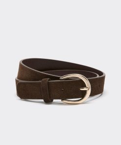 Suede Leather Belt with Round Buckle