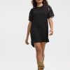 Crew-Neck Shift Dress with Sequin Short Sleeves