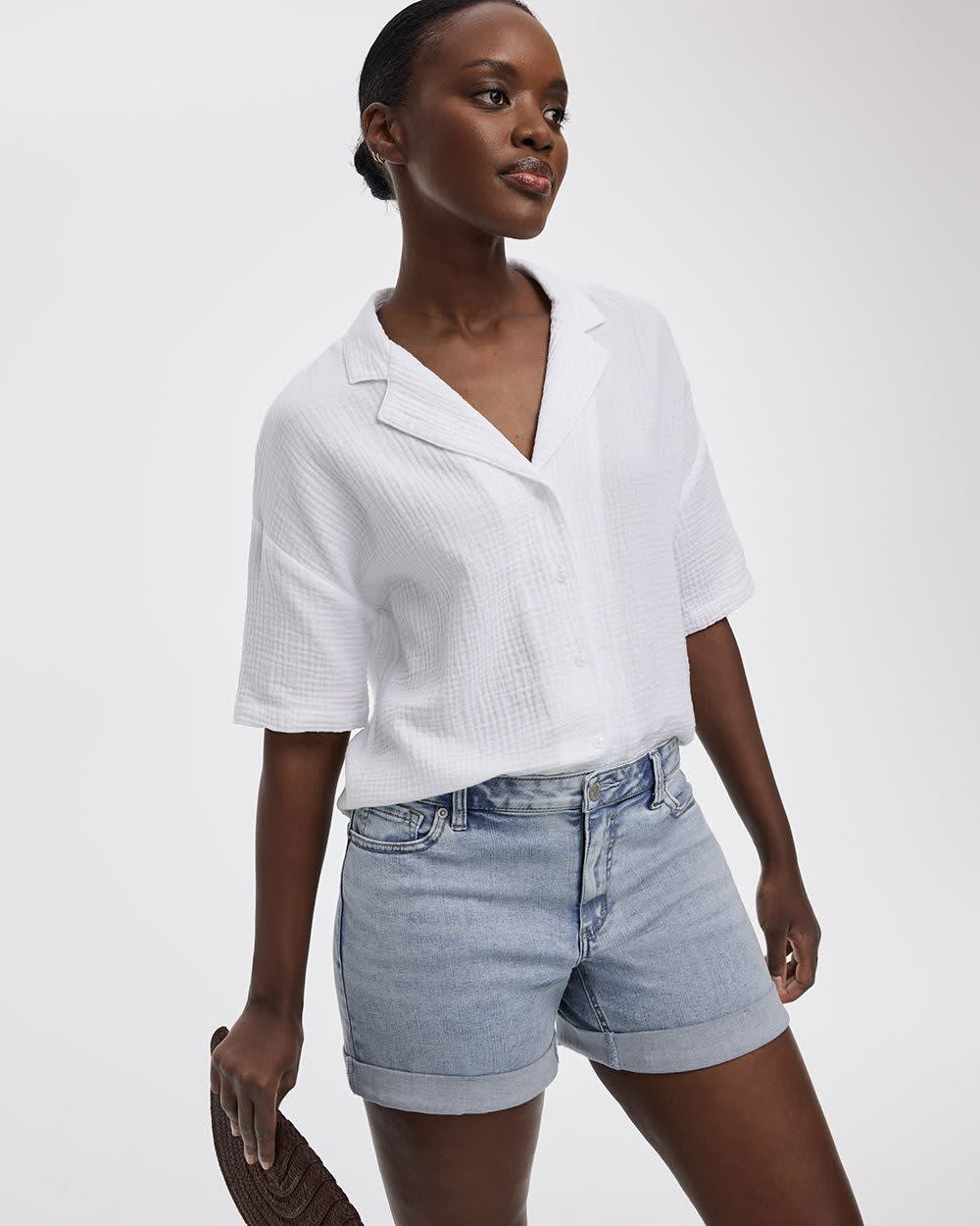 Mid-Rise Denim Shorts with Rolled Hem - Image 3