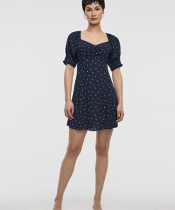 Short-Puffy-Sleeve Empire-Cut Dress with Sweetheart Neckline