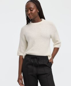 Elbow-Sleeve Crew-Neck Loose Sweater