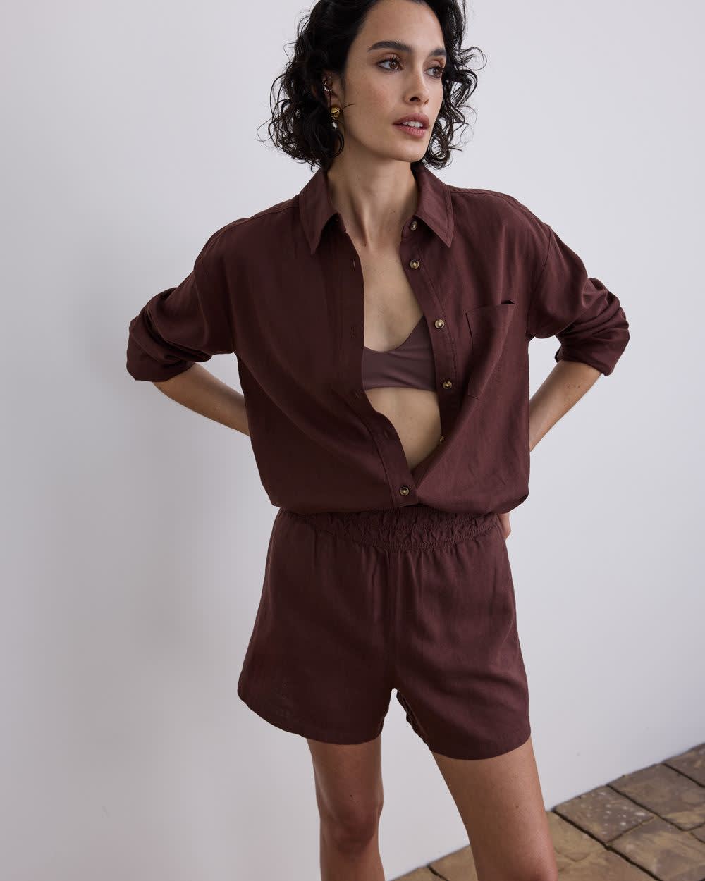 Linen-Blend Shorts with Elastic Waistband - Image 4