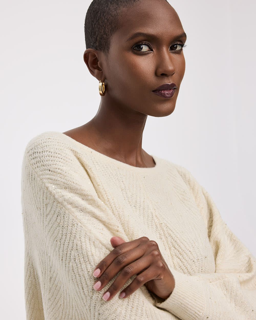 Long-Sleeve Boat-Neck Boxy Sweater with All-Over Sequins - Image 8