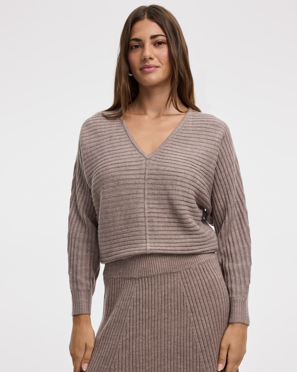 Long-Dolman-Sleeve V-Neck Ribbed Pullover - Image 5