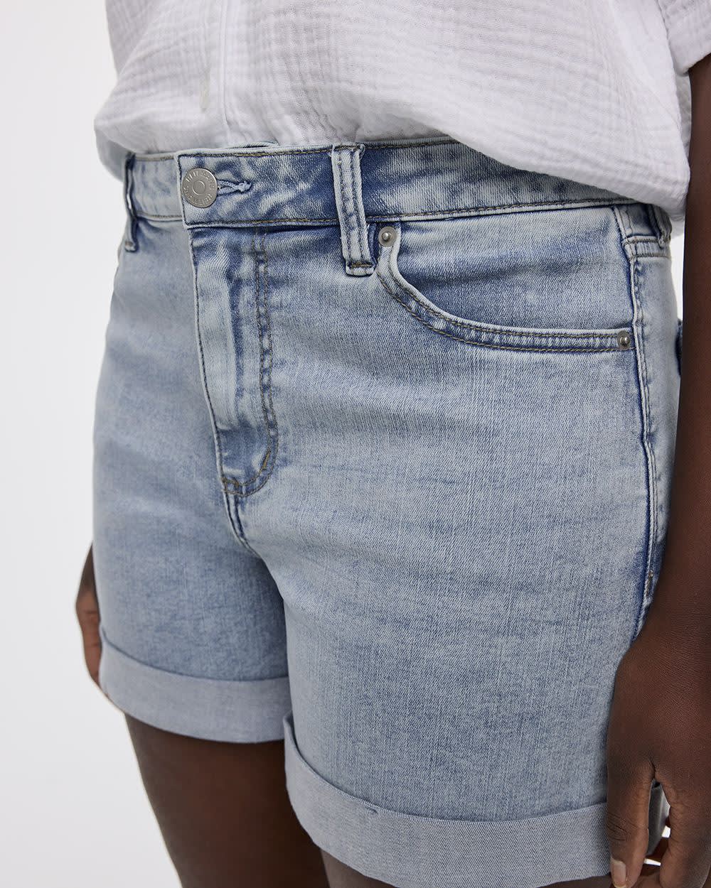 Mid-Rise Denim Shorts with Rolled Hem - Image 4
