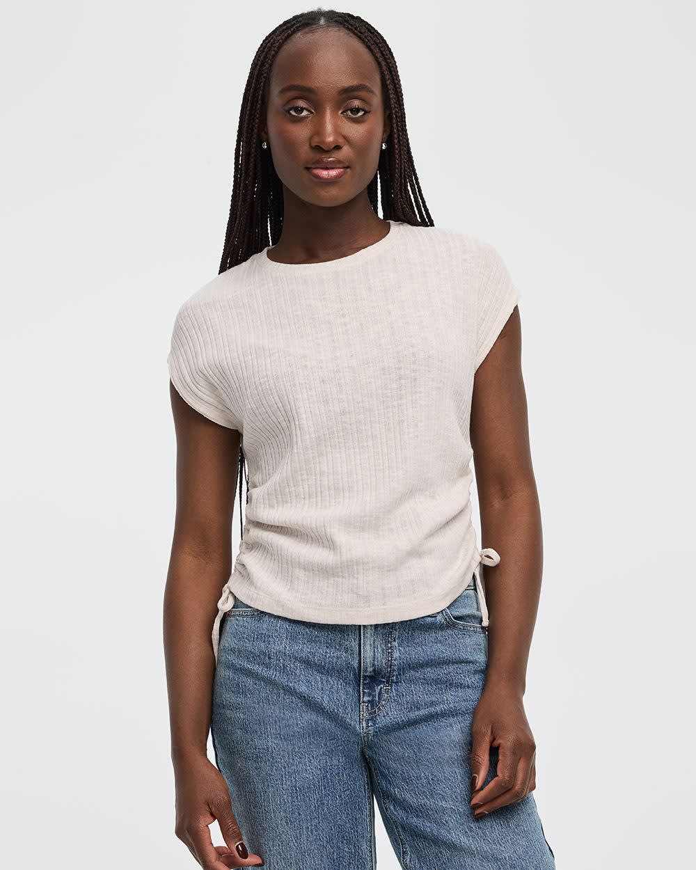 Extended-Sleeve Shirred Tee with Drawstrings - Image 5