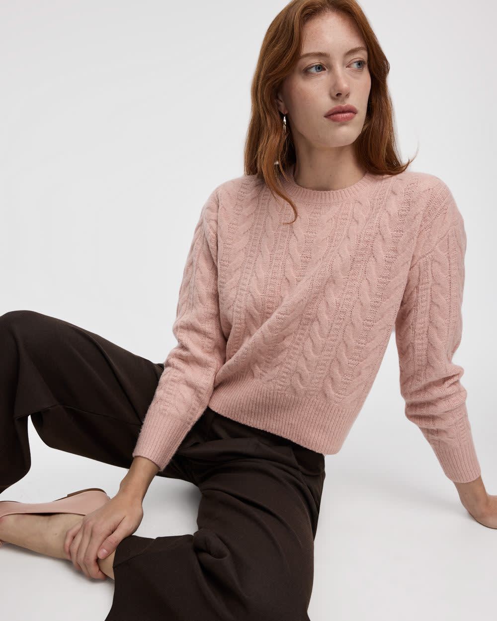 Long-Sleeve Crew-Neck Pullover with Cable Stitches - Image 9