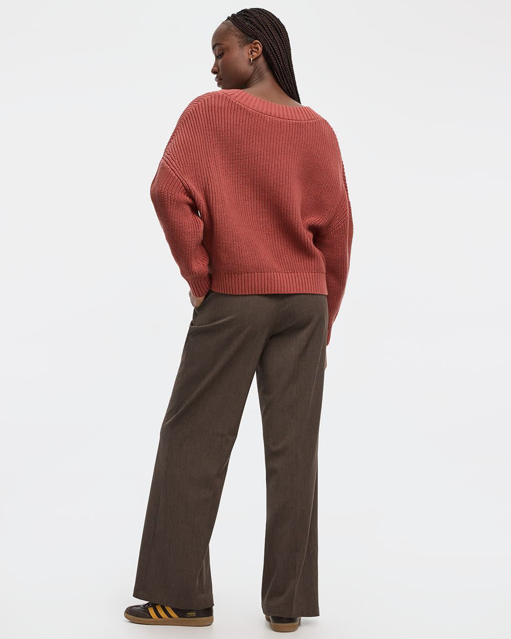 Long-Sleeve V-Neck Loose Sweater - Image 6