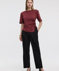 Linen-Blend Straight-Leg High-Rise Pant