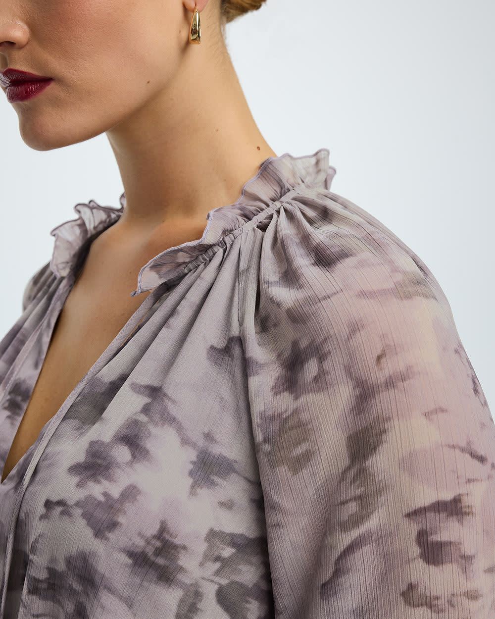 Long-Sleeve V-Neck Midi Dress with High-Low Hem - Image 4