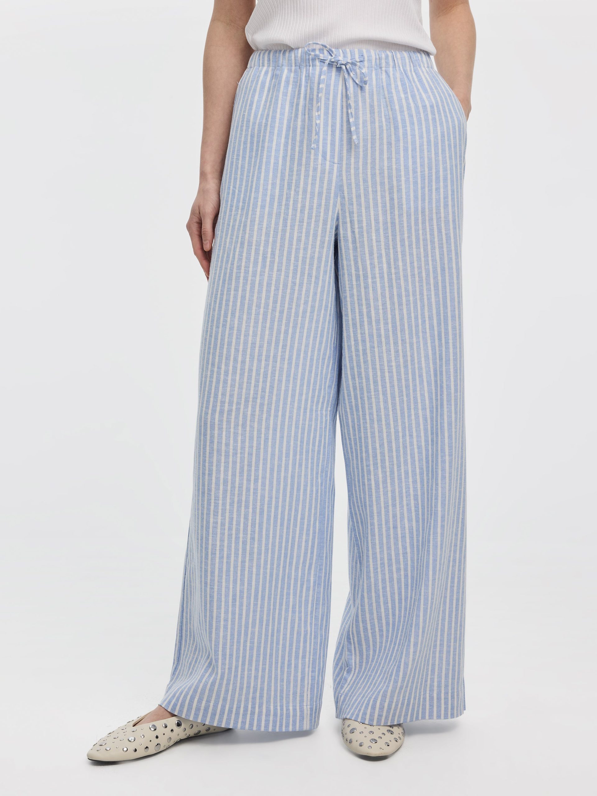 Striped Wide-Leg Linen-Blend Pant - Image 2