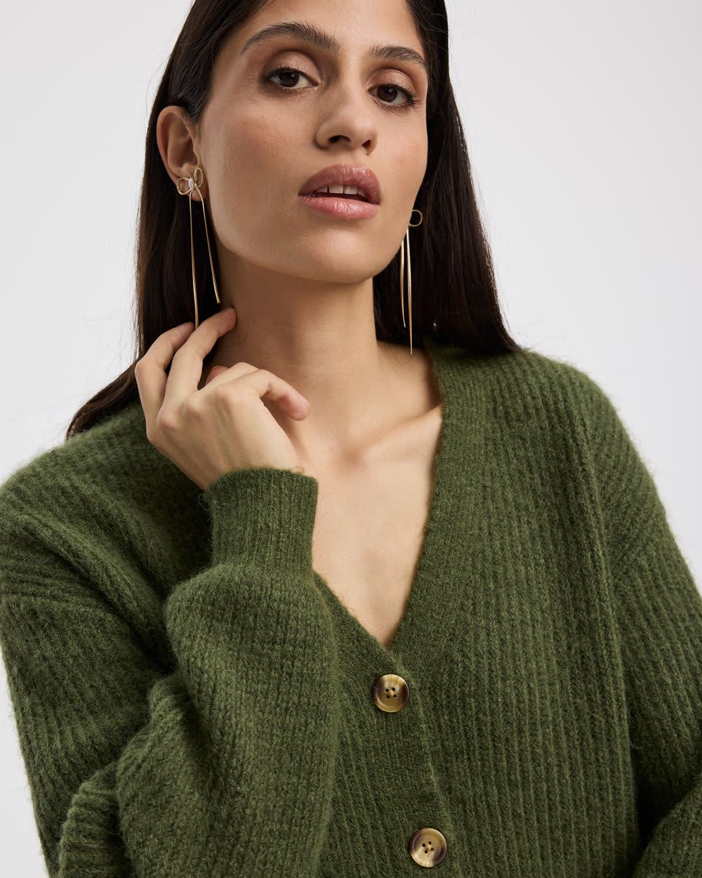 Long-Sleeve V-Neck Loose Cardigan - Image 12