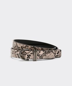 Faux-Leather Belt with Snakeskin Pattern