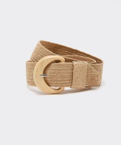 Elastic Straw Belt with Wooden Buckle
