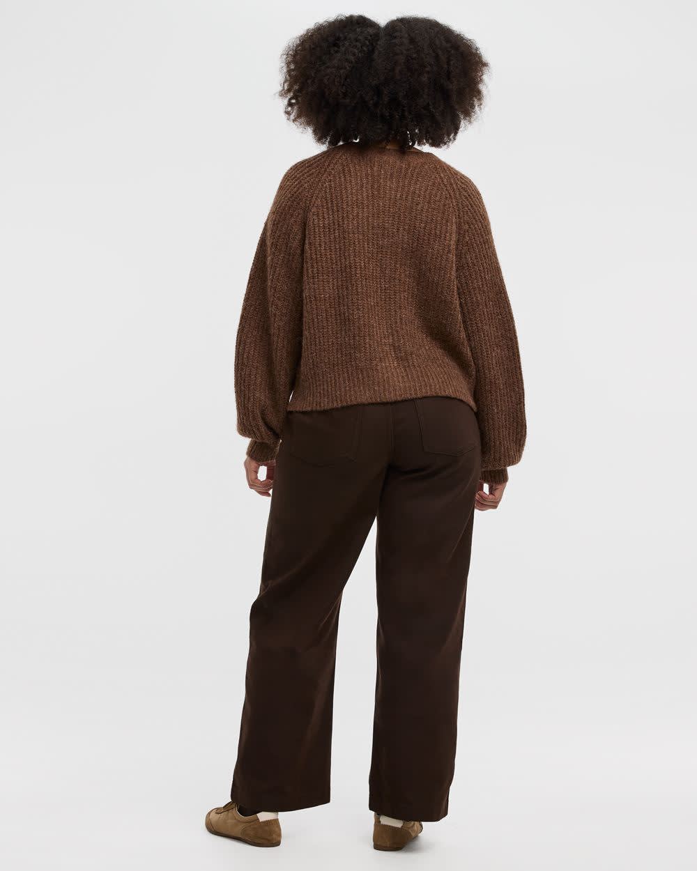 Long-Balloon-Sleeve Crew-Neck Cardigan - Image 2