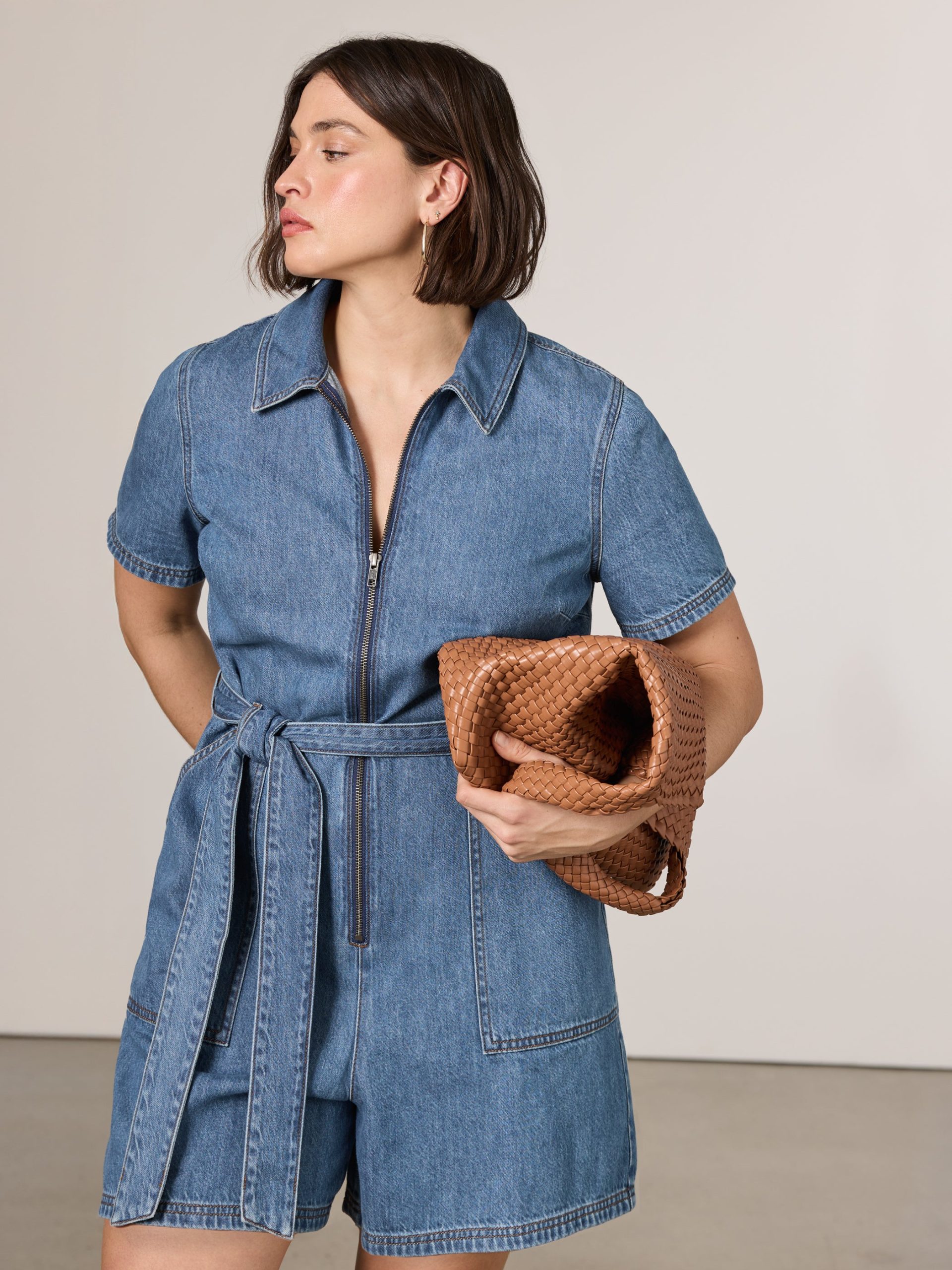 Short-Sleeve Denim Romper - Image 4