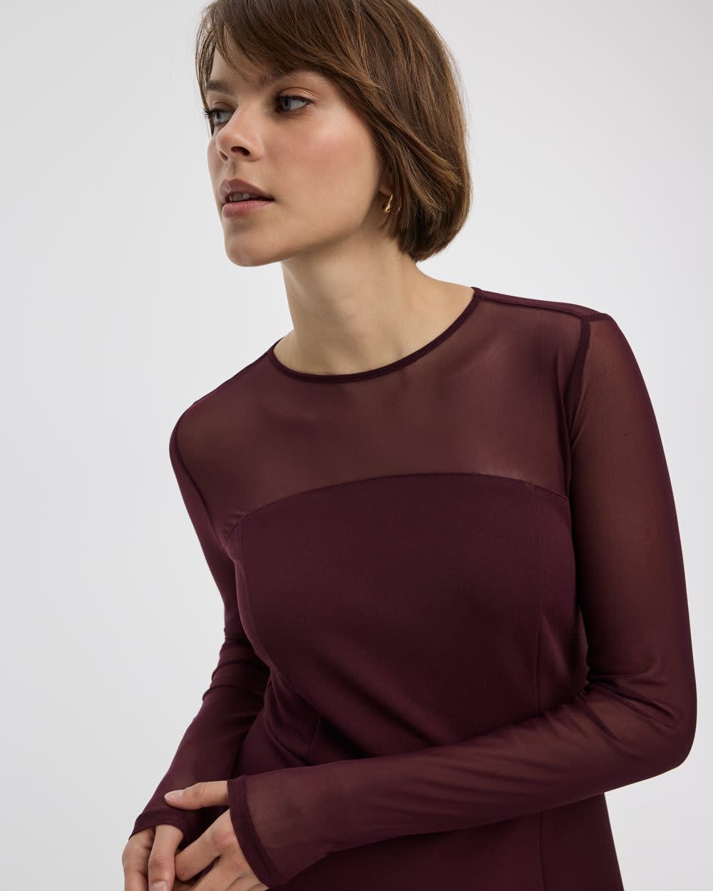 Long-Sleeve Fit-and-Flare Dress with Sheer Yoke - Image 4