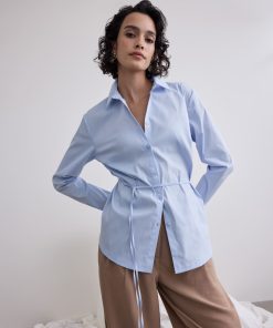 Long-Sleeve Poplin Shirt with Self-Tie Sash