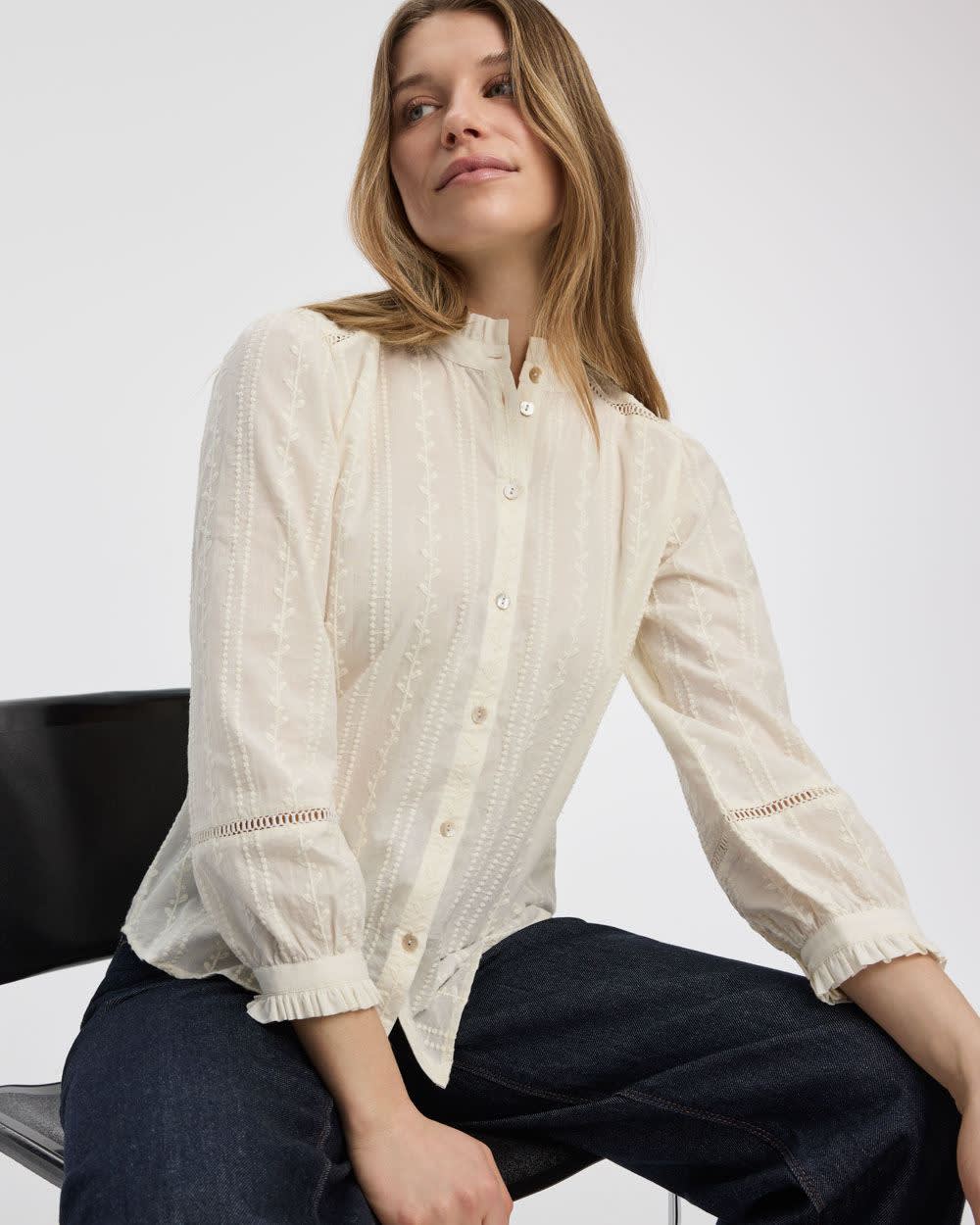 Embroidered Blouse with Mock Neckline - Image 3