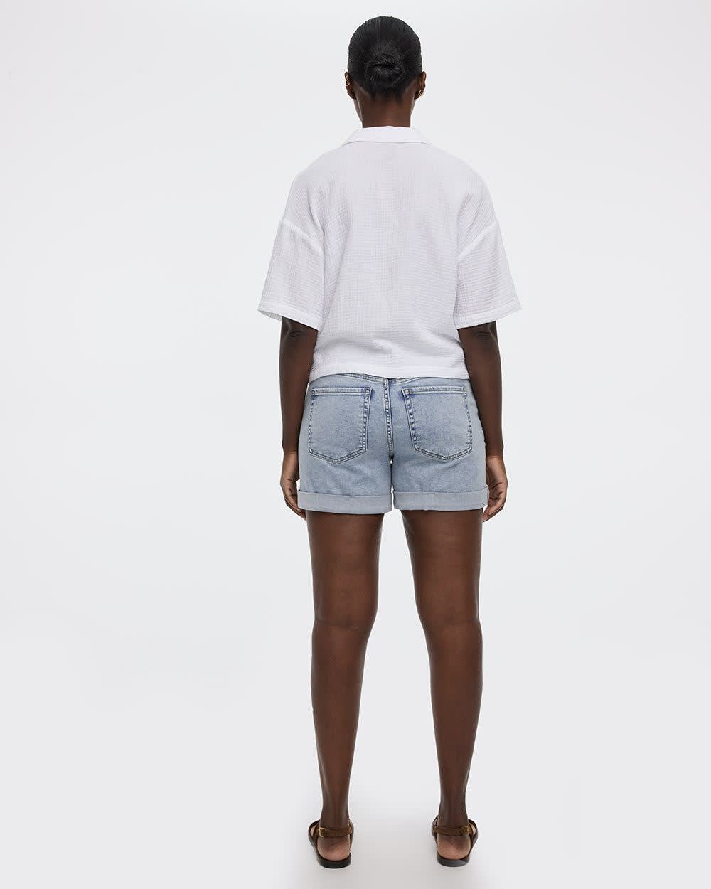 Mid-Rise Denim Shorts with Rolled Hem - Image 2