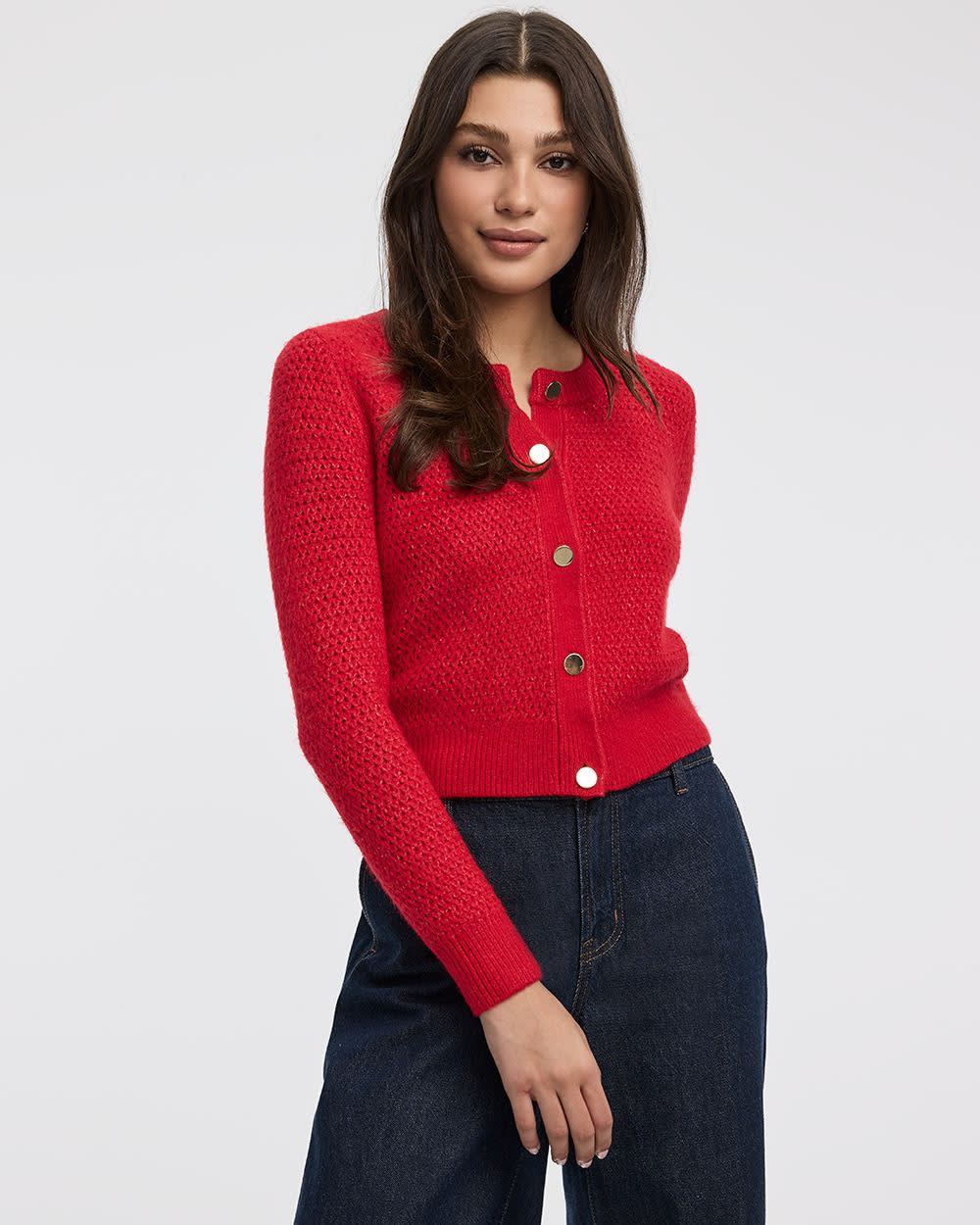 Long-Sleeve Crew-Neck Fitted Cardigan - Image 9
