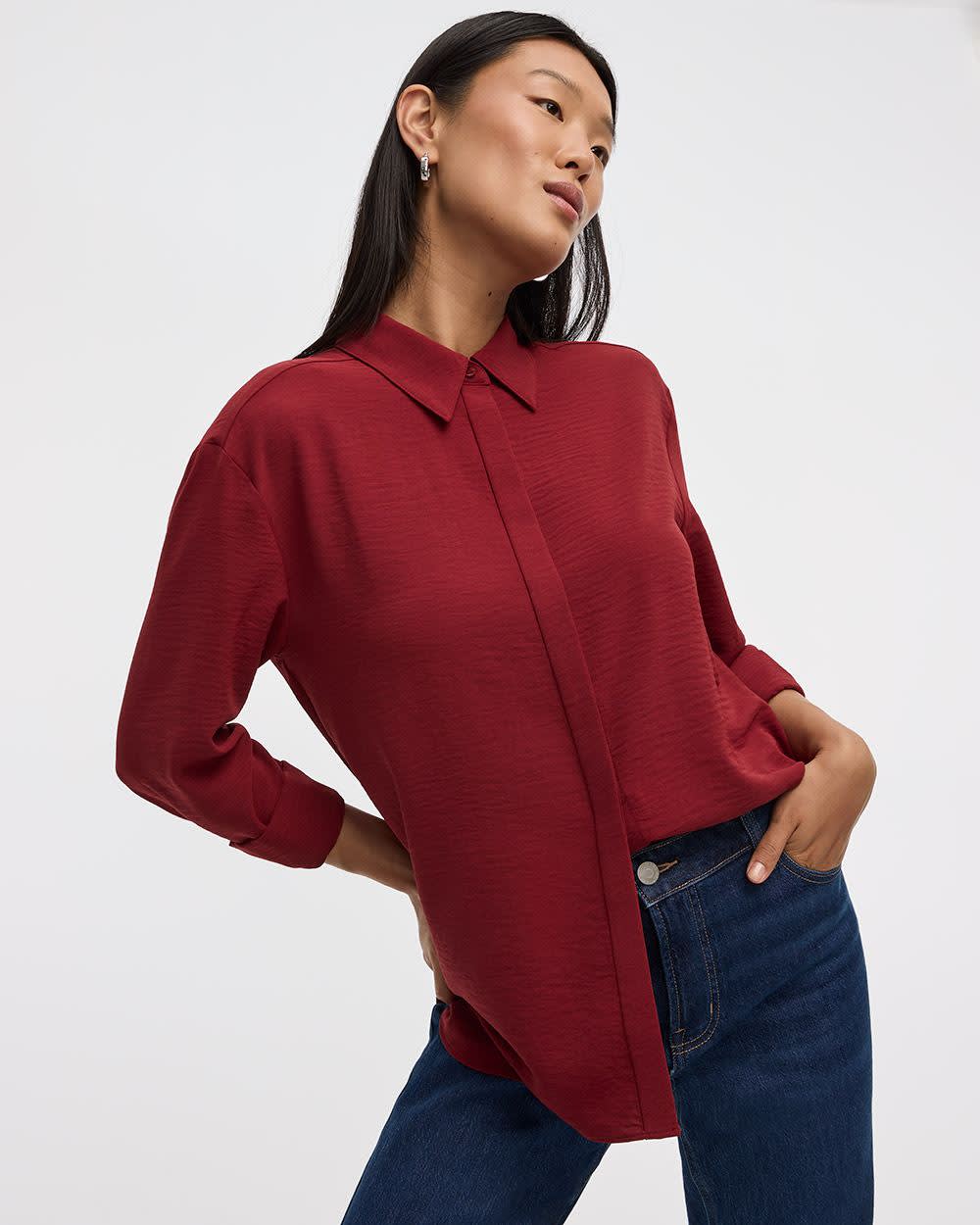 Long-Sleeve Buttoned-Down Blouse - Image 13