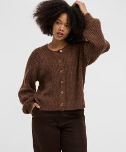 Long-Balloon-Sleeve Crew-Neck Cardigan
