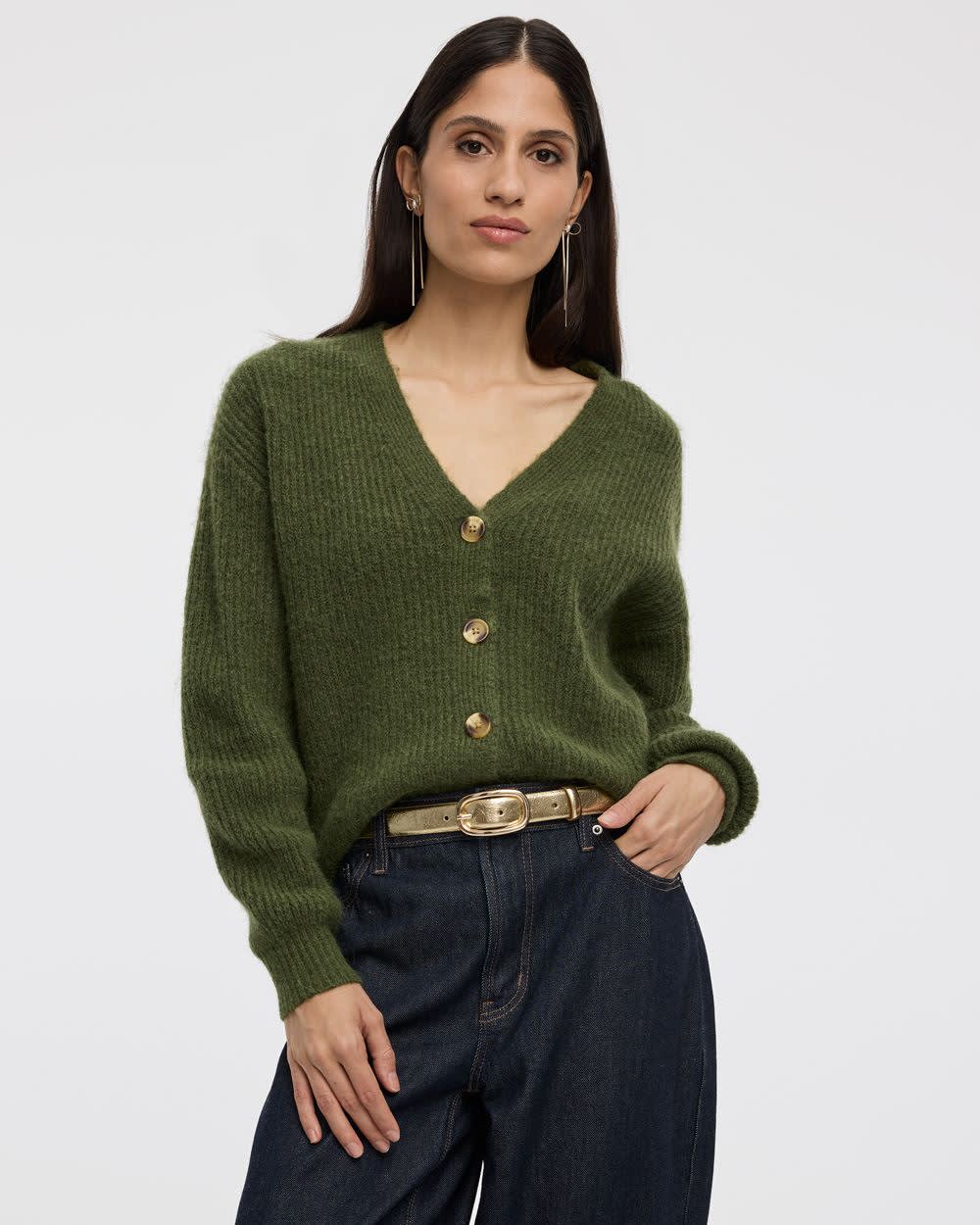 Long-Sleeve V-Neck Loose Cardigan - Image 9