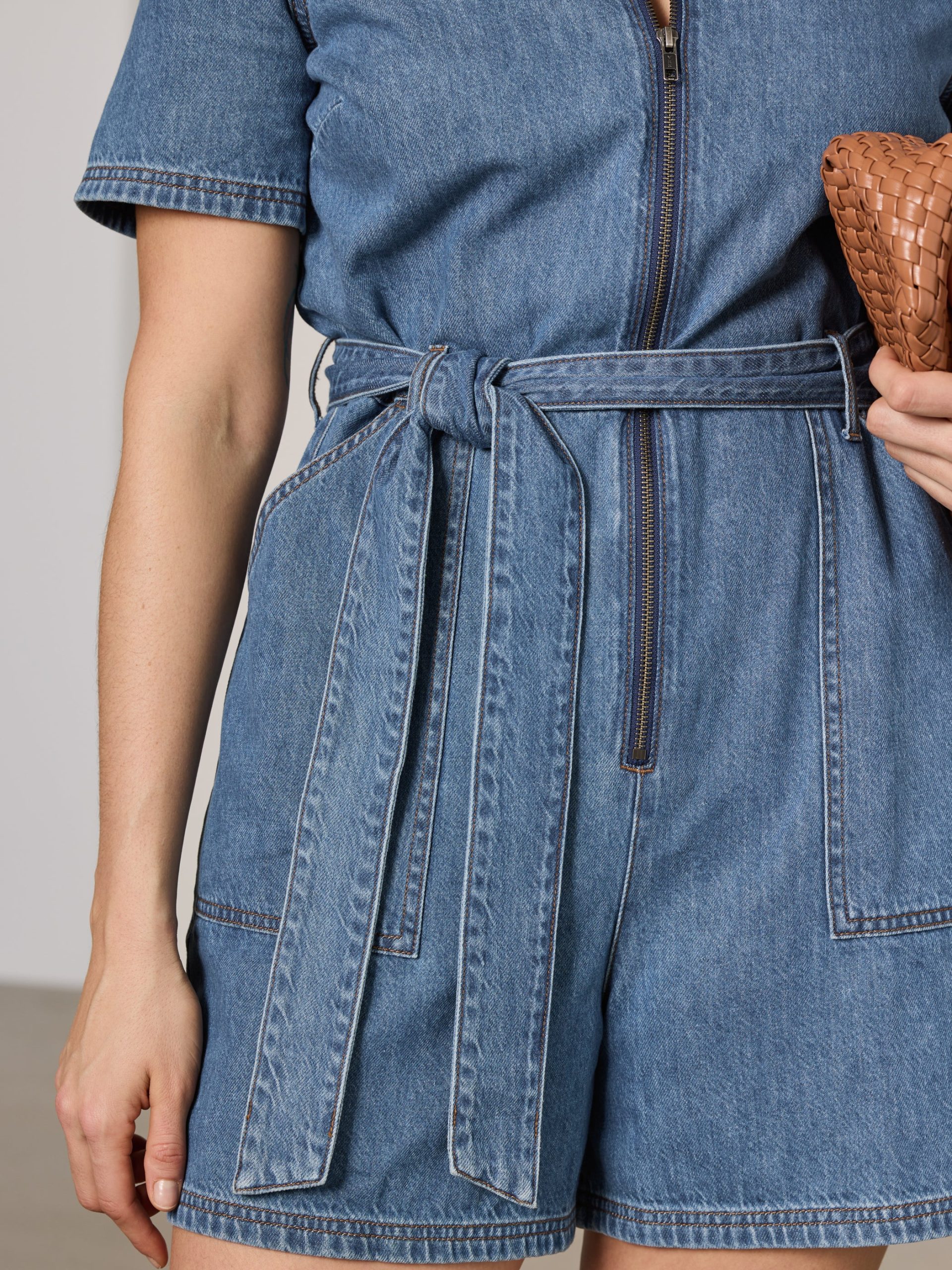 Short-Sleeve Denim Romper - Image 5