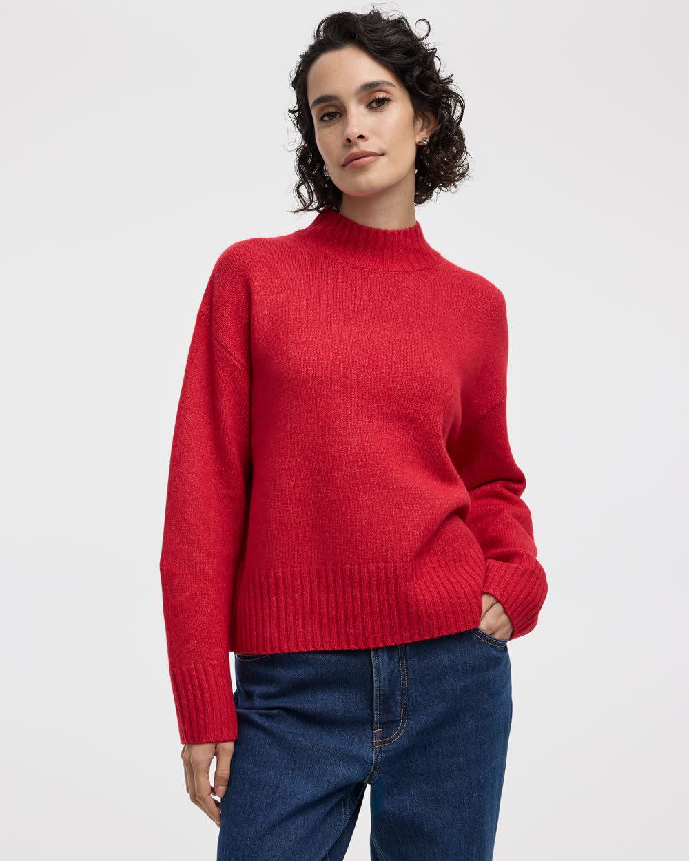 Long-Sleeve Mock-Neck Loose Pullover - Image 19