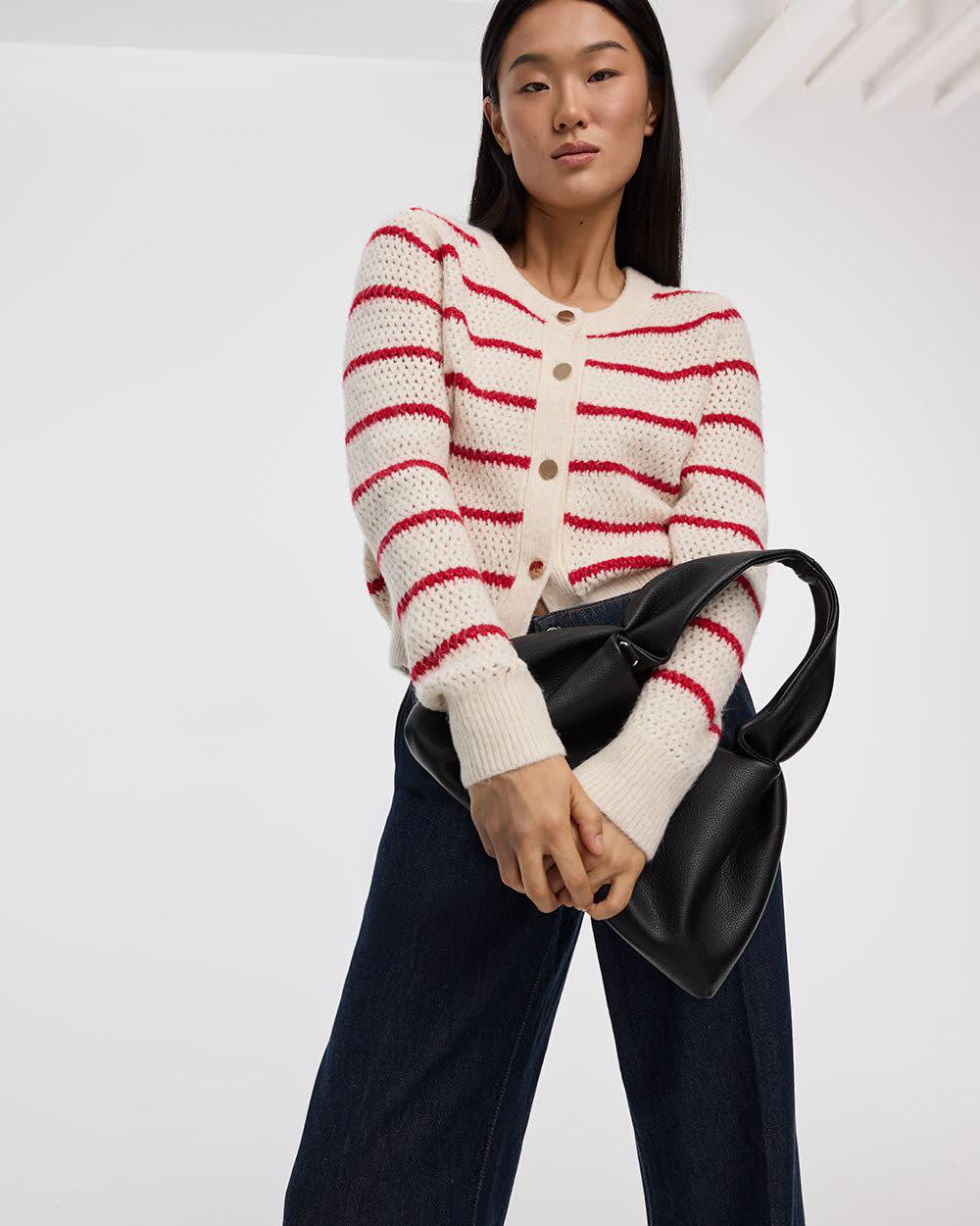 Long-Sleeve Crew-Neck Fitted Cardigan - Image 7