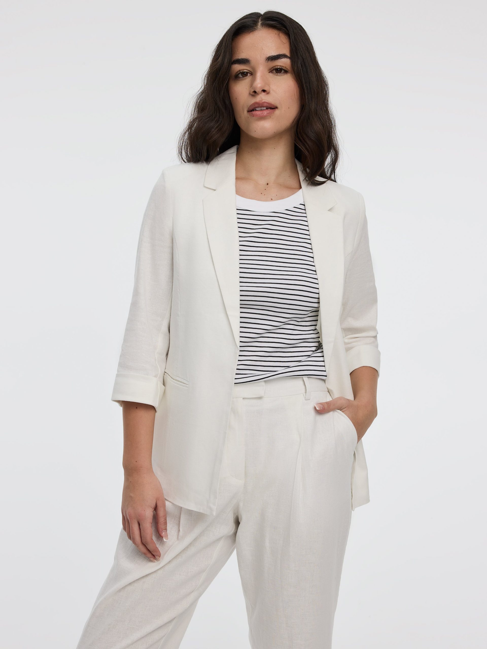 Open Linen Blazer with 3/4 Sleeves - Image 5