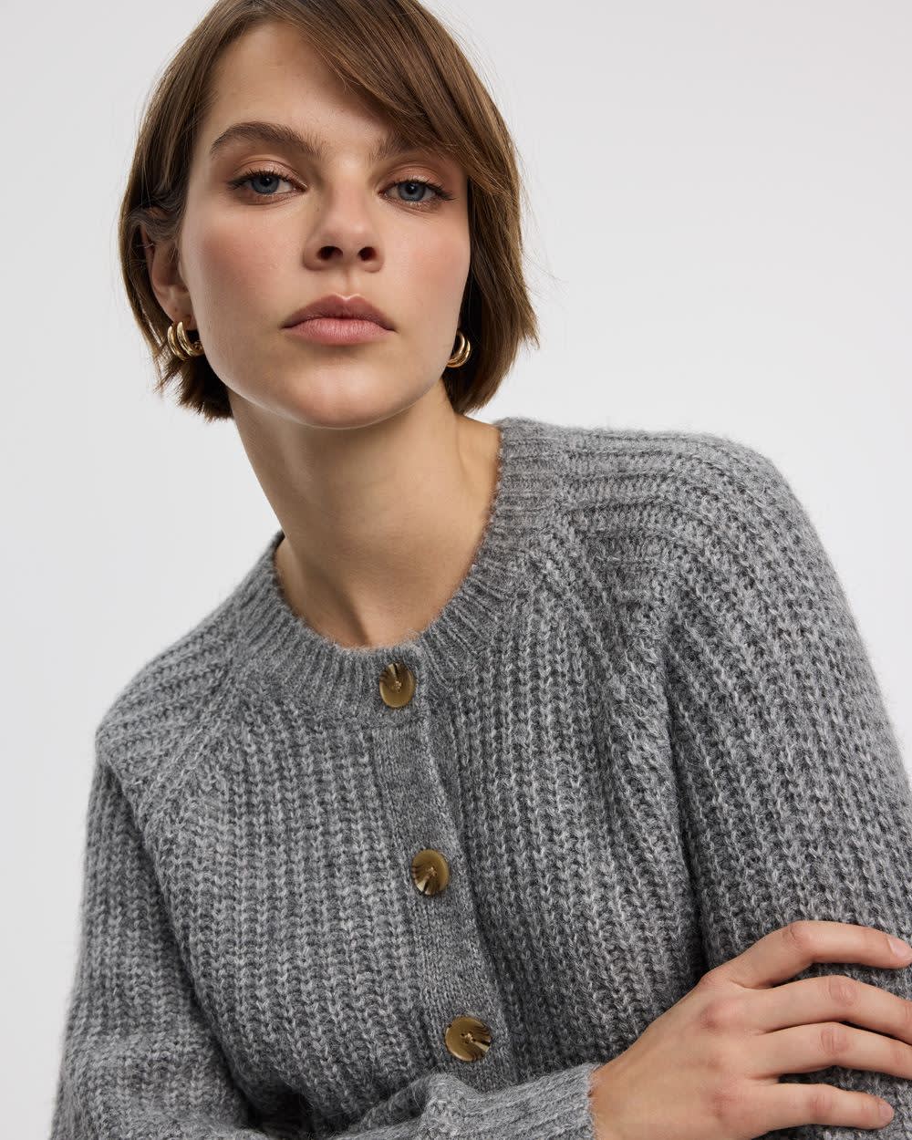 Long-Balloon-Sleeve Crew-Neck Cardigan - Image 12
