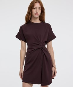 Short-Sleeve Fitted Dress with Knot Detail