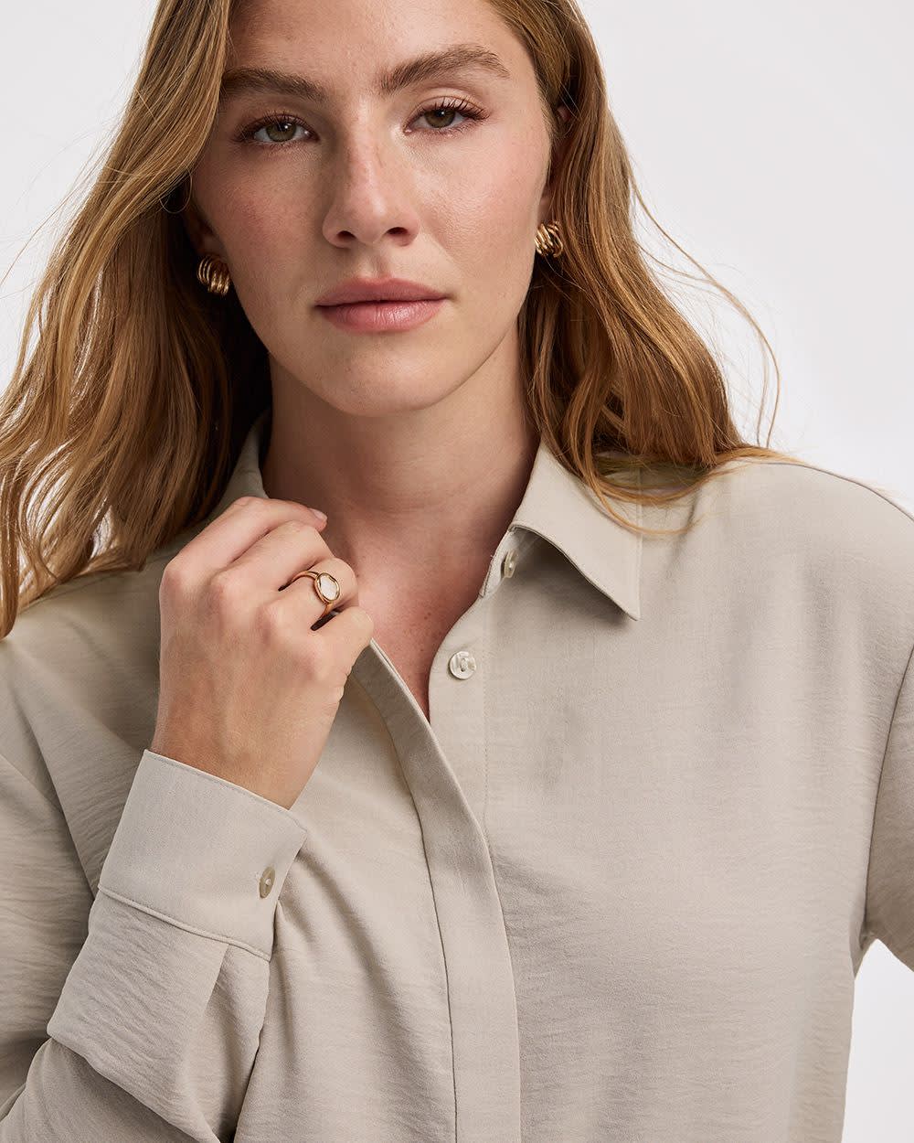 Long-Sleeve Buttoned-Down Blouse - Image 12