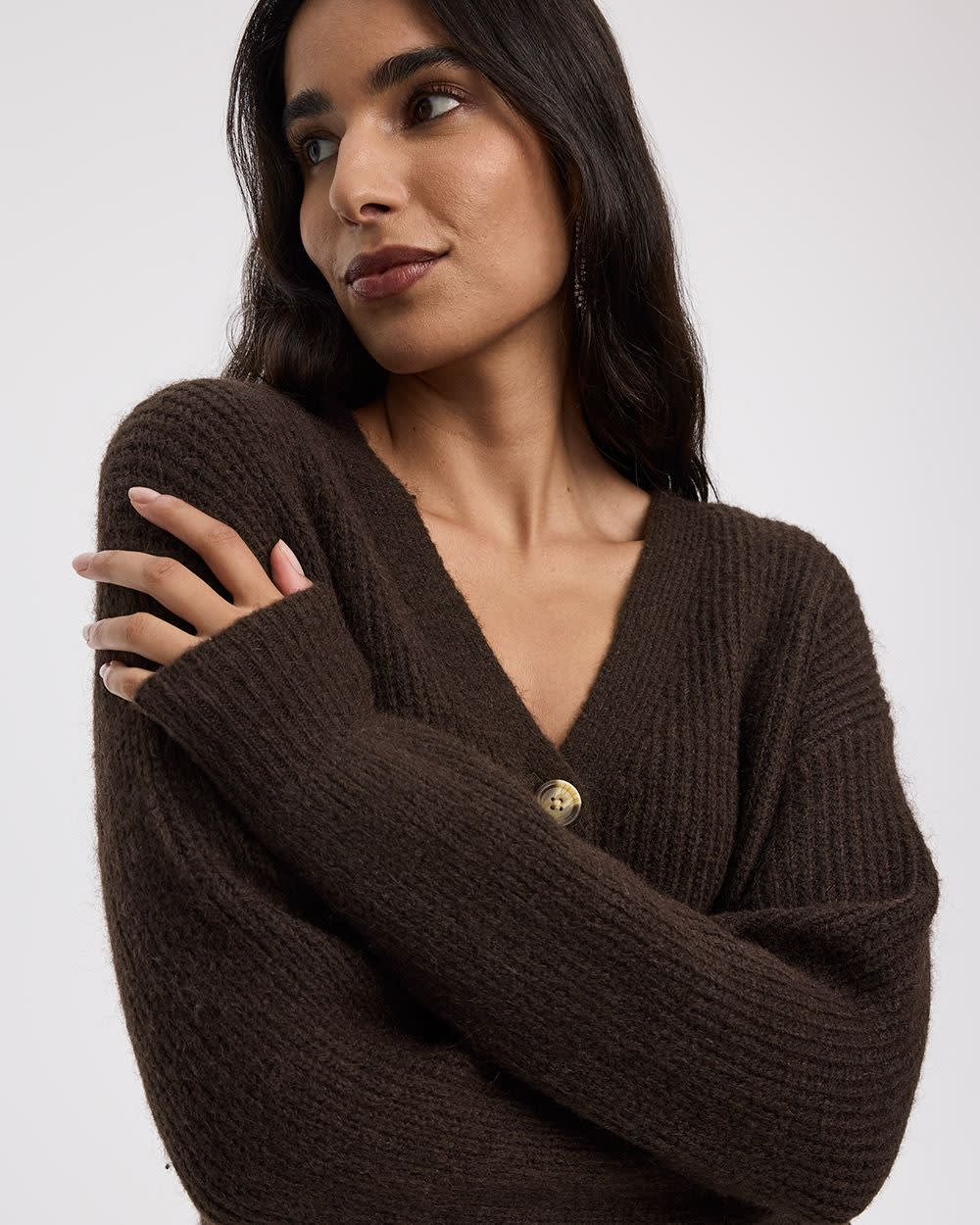 Long-Sleeve V-Neck Loose Cardigan - Image 4