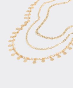 Triple-Chain Short Necklace with Coin Pendants